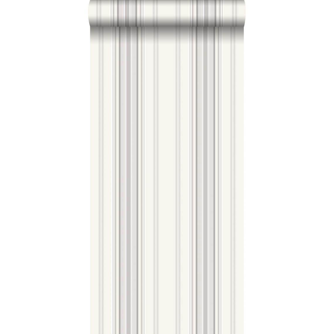 ESTAhome - ESTAhome papier peint à rayures gris et beige - 138805 - 53 cm x 10.05 m - Papier peint