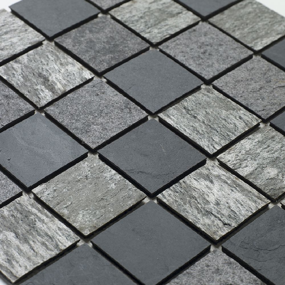 U-Tile - Mosaique en pierre naturelle 30 x 30 xm - carreau 5 x 5 cm mixte gris - Receveur de douche