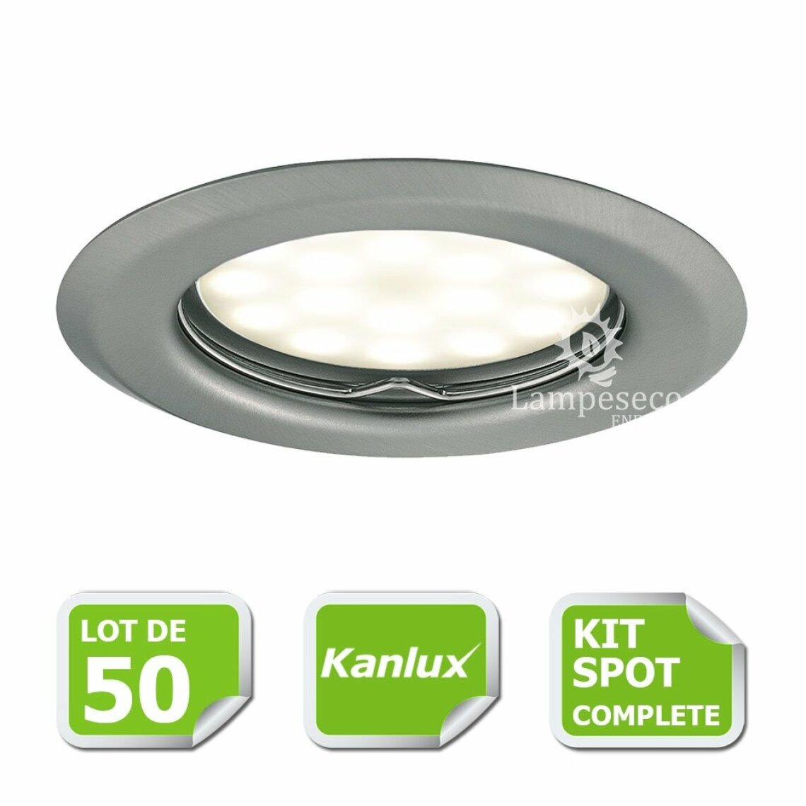 Kanlux - Kit complete de 50 Spots encastrable chrome mat marque Kanlux avec GU10 LED 5W Blanc Chaud - Boîtes d'encastrement