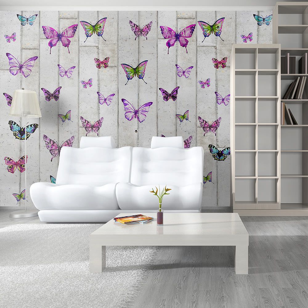 marque generique - 50x1000 Papier peint Deko Panels Chic Butterflies and Concrete - Papier peint