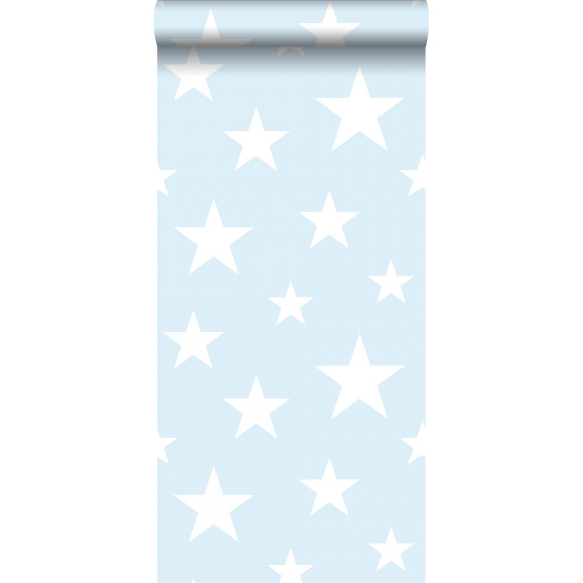 ESTAhome - ESTAhome papier peint grandes et petites étoiles bleu clair et blanc - 138932 - 53 cm x 10.05 m - Papier peint