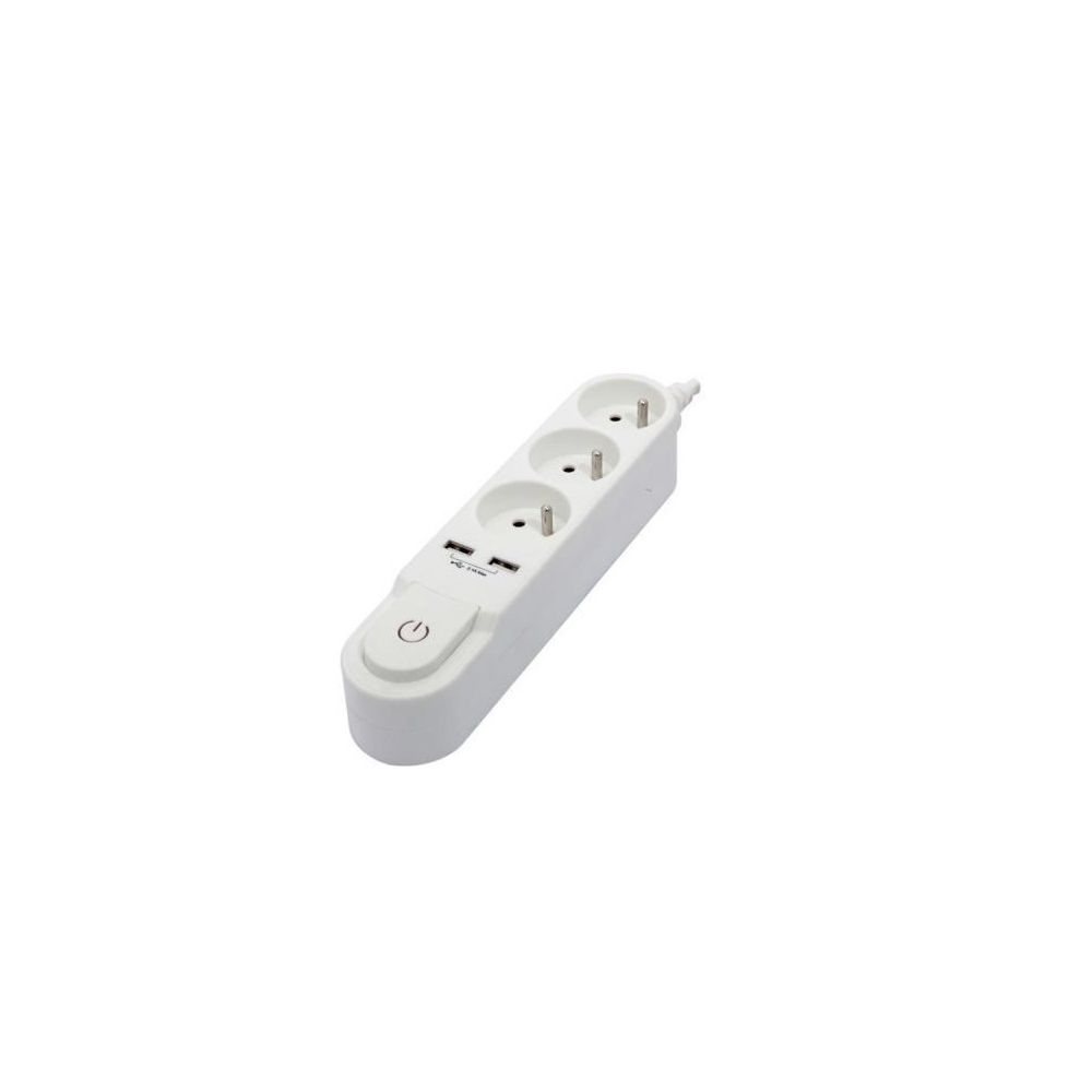 Chacon - Bloc multiprise avec interrupteur 3 prises 16 A et 2 sorties USB 2 A, câble 1,5 m blanc - Blocs multiprises