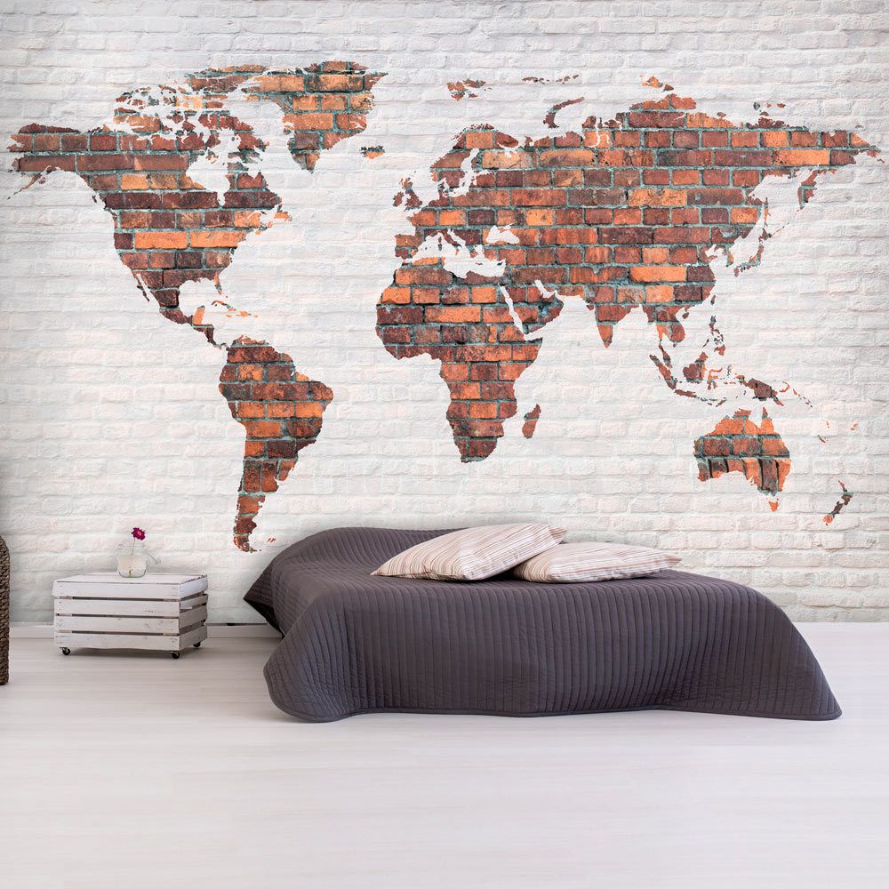 marque generique - 200x140 Papier peint Carte du monde Distingué World Map: Brick Wall - Papier peint