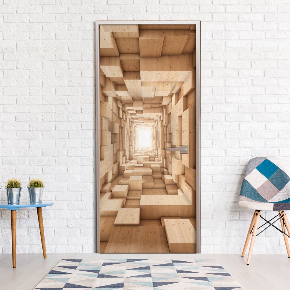 Bimago - Papier-peint pour porte - Wooden Tunnel - Décoration, image, art | 90x210 cm | - Papier peint