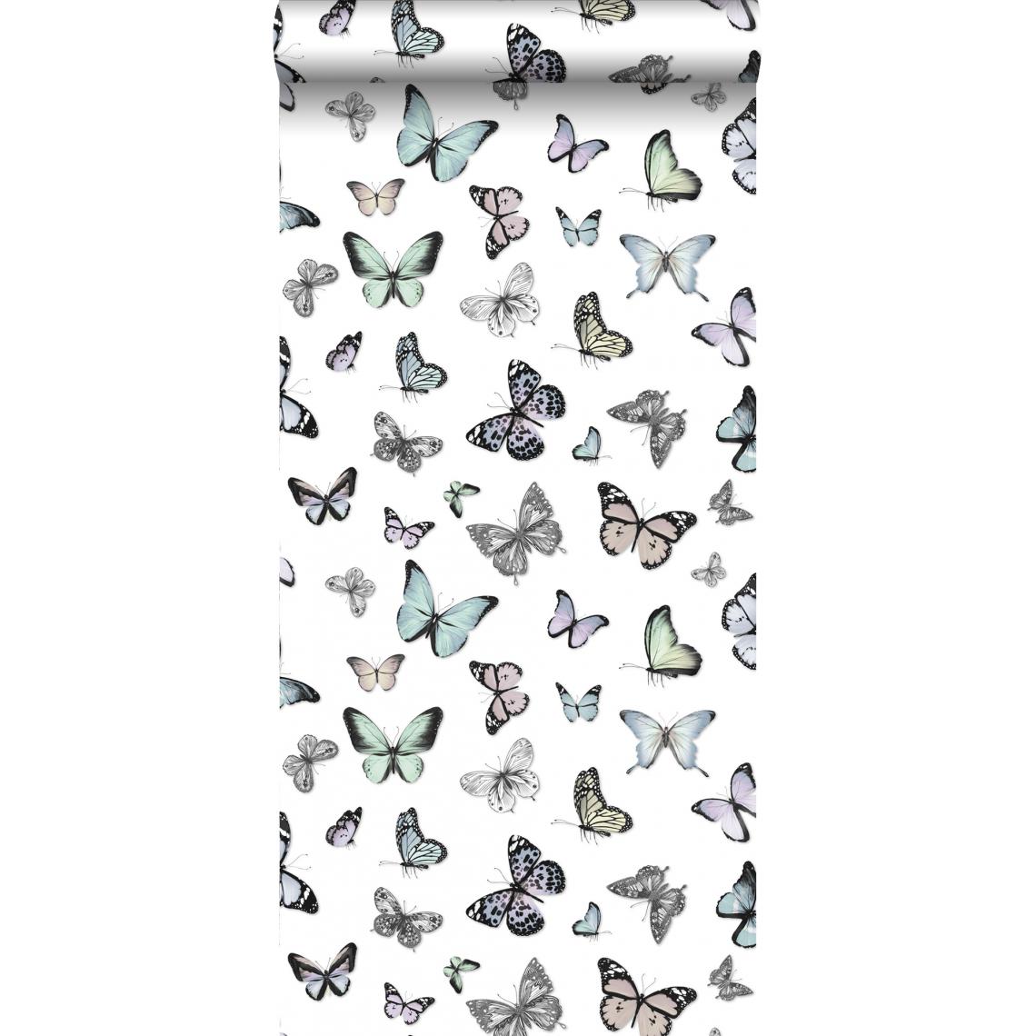 ESTAhome - ESTAhome papier peint papillons vert menthe pastel et violet lillas pastel - 138875 - 53 cm x 10,05 m - Papier peint