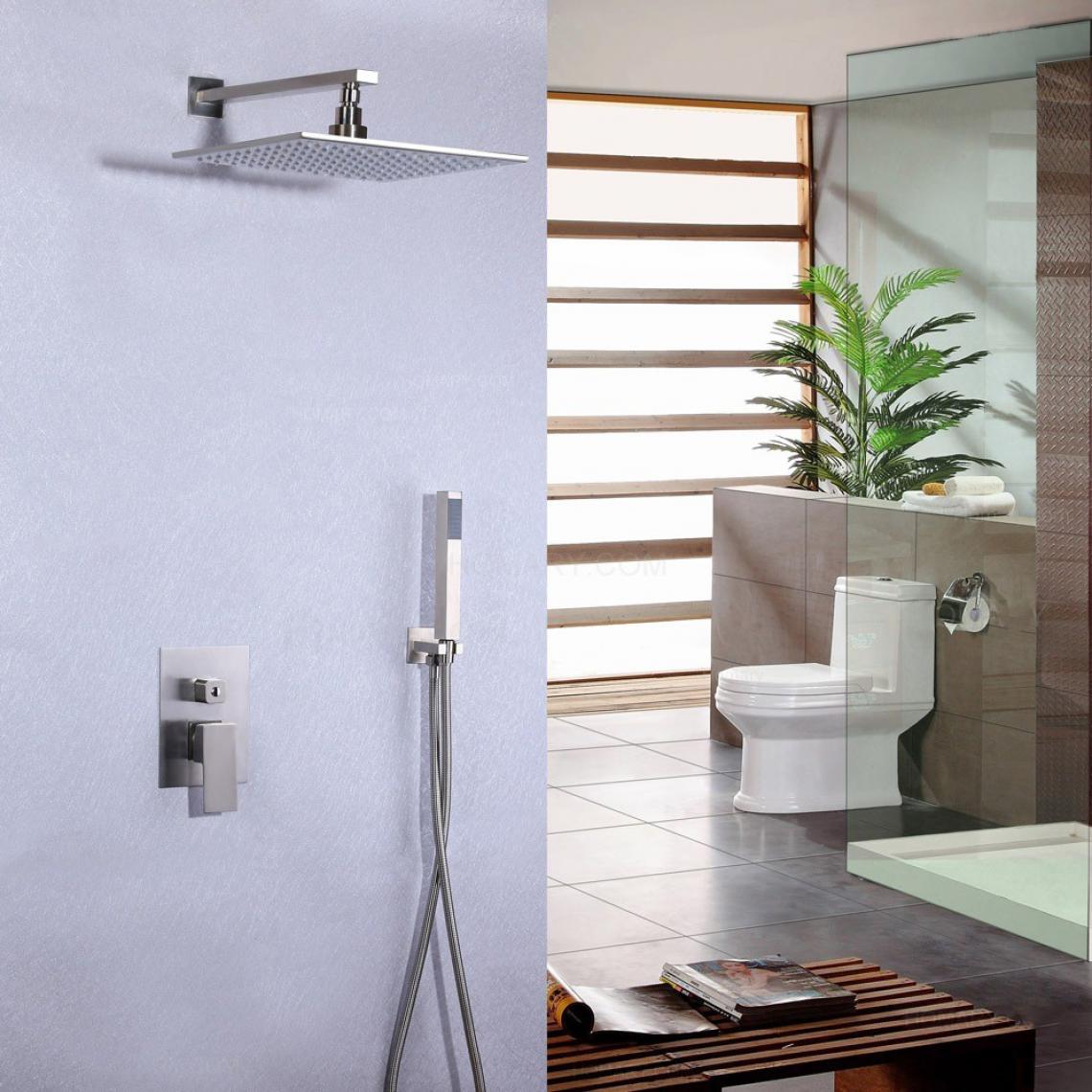 Kroos - Pomme de douche en acier inoxydable et système de douche à main en nickel brossé Sans LED 300 mm - Mitigeur douche