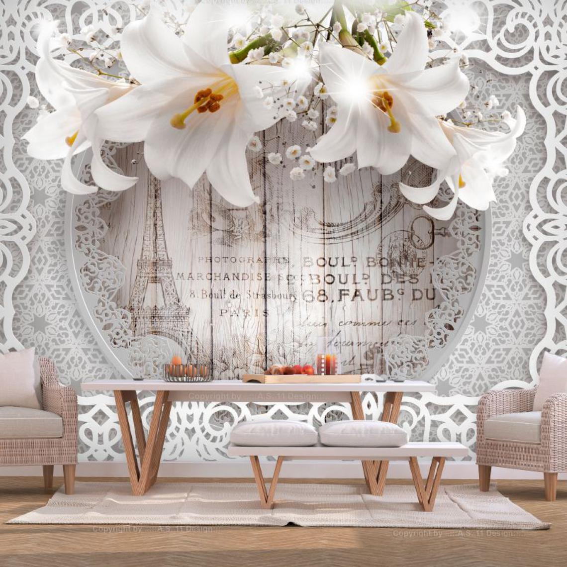 Artgeist - Papier peint - Lilies and Wooden Background .Taille : 350x245 - Papier peint