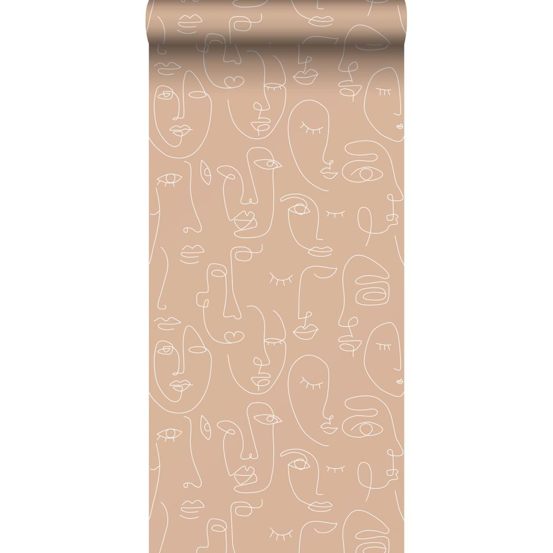 ESTAhome - ESTAhome papier peint visages rose pêche et blanc - 139214 - 0.53 x 10.05 m - Papier peint