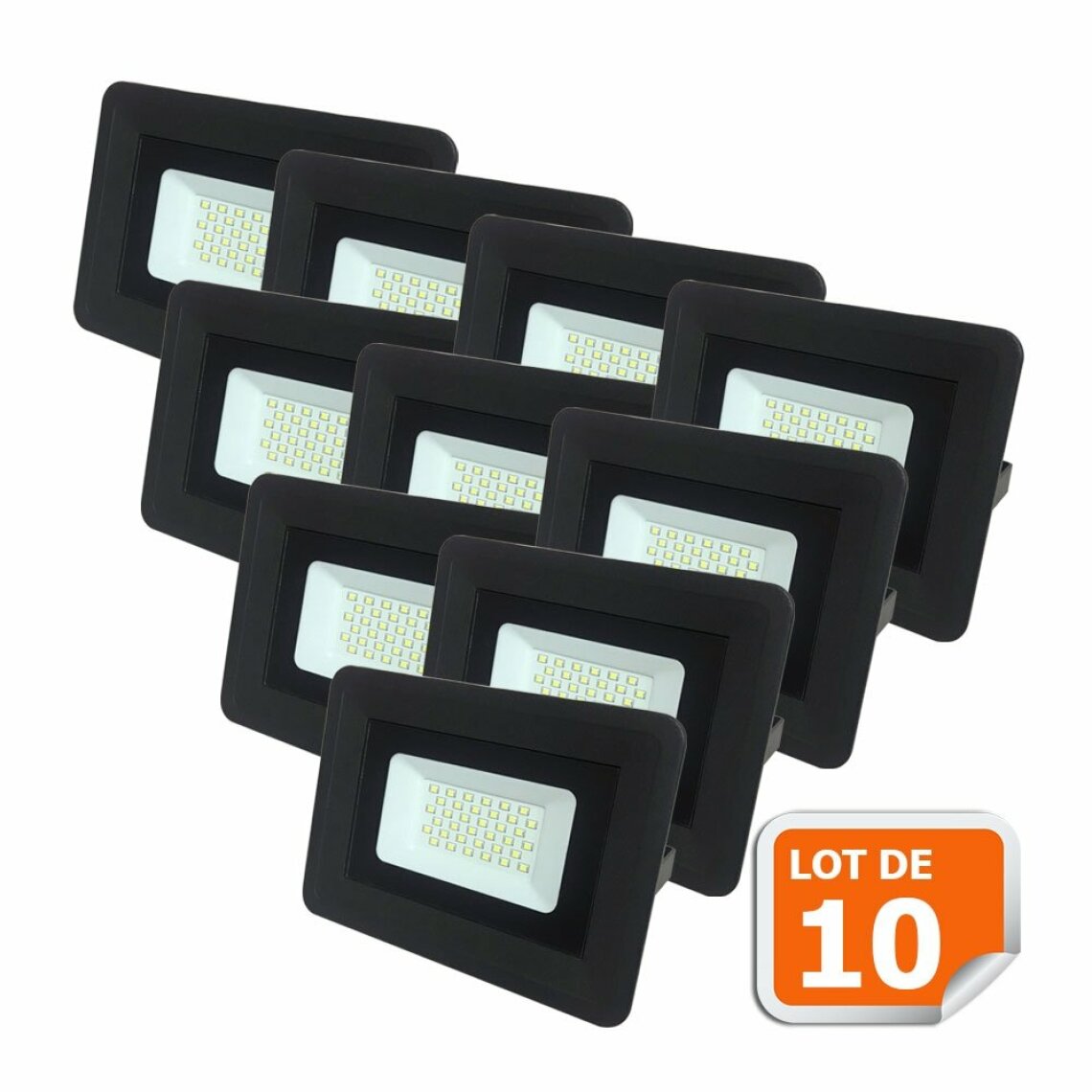 Lampesecoenergie - Lot de 10 LED Projecteur Lampe 30W Noir 6000K IP65 Extra Plat - Boîtes d'encastrement