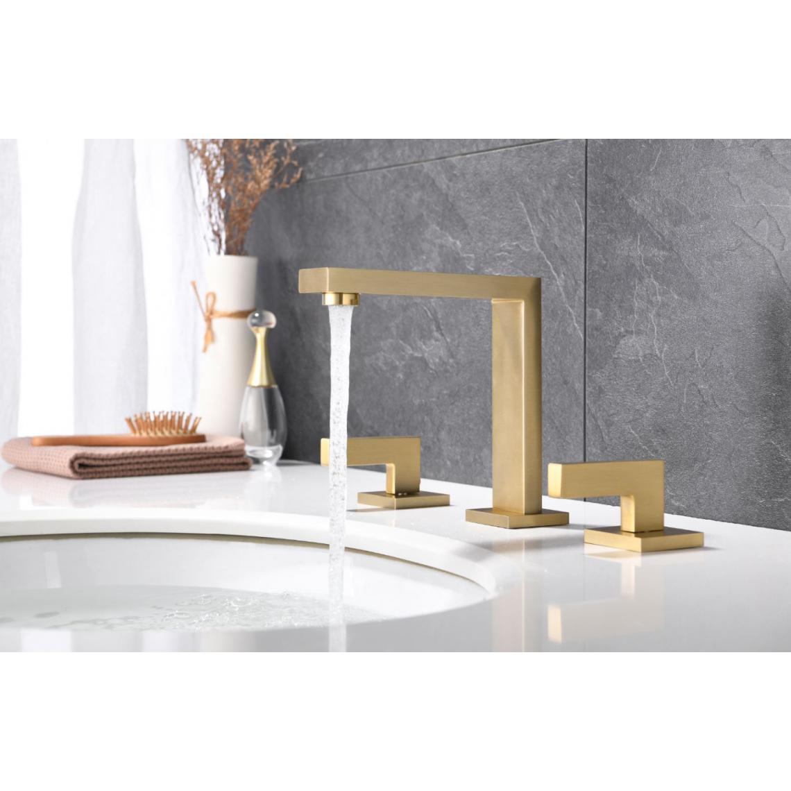 Kroos - Mélangeur lavabo design laiton doré brossé - Robinet de lavabo