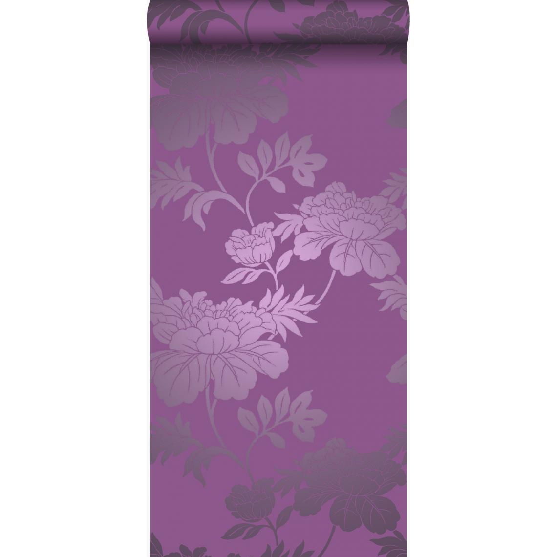 Origin - Origin papier peint fleurs violet aubergine - 345924 - 53 cm x 10,05 m - Papier peint