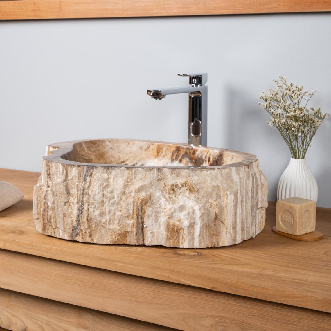 Wanda Collection - Grande vasque à poser en bois pétrifié brun 50cm - Vasque