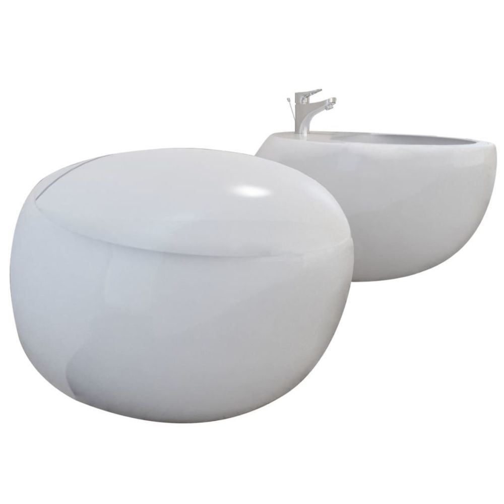 marque generique - Icaverne - Toilettes et bidets edition Cuvette WC suspendue et bidet suspendu en céramique Blanc - Bidet