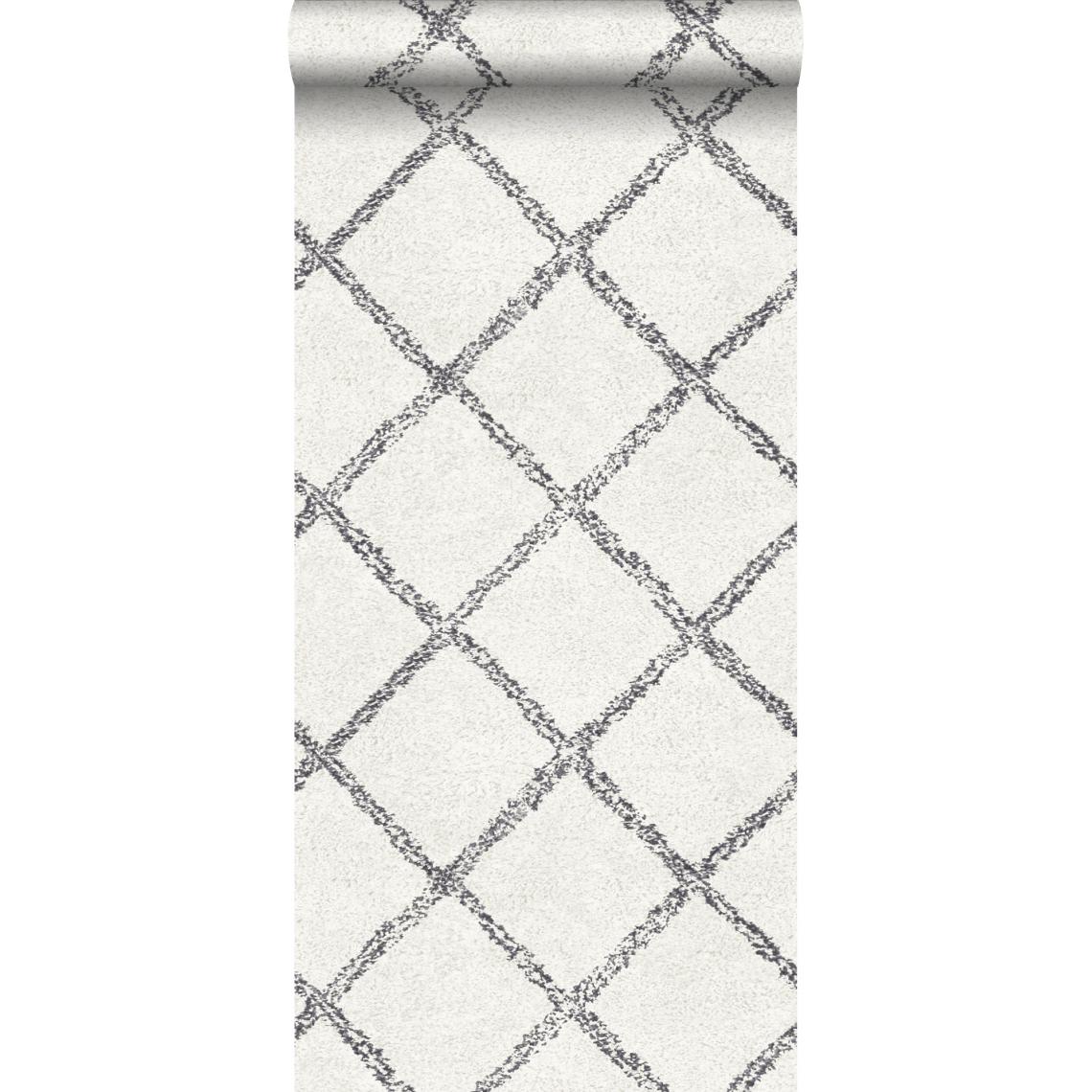 ESTAhome - ESTAhome papier peint tapis oriental berber noir et blanc mat - 148666 - 53 cm x 10,05 m - Papier peint