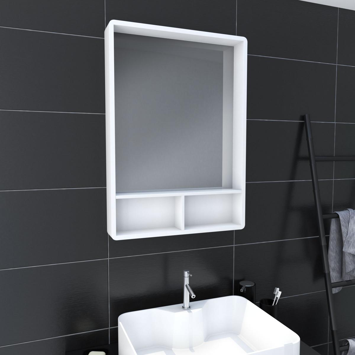 Aurlane - Miroir salle de bain 50x70cm - avec étagères - NORDIK HYLLA - Miroir de salle de bain
