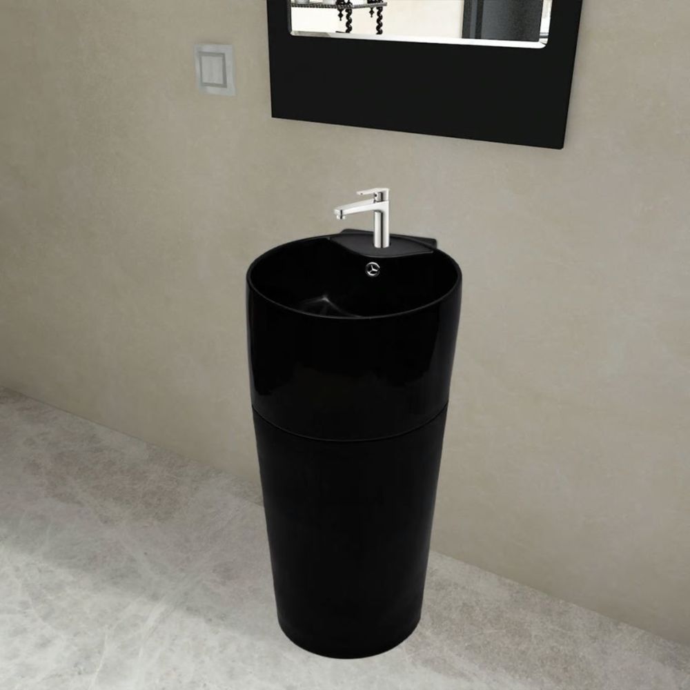 Vidaxl - Vasque à trou de trop-plein/robinet céramique Noir pour salle de bain - 141943 | Noir - Lavabo