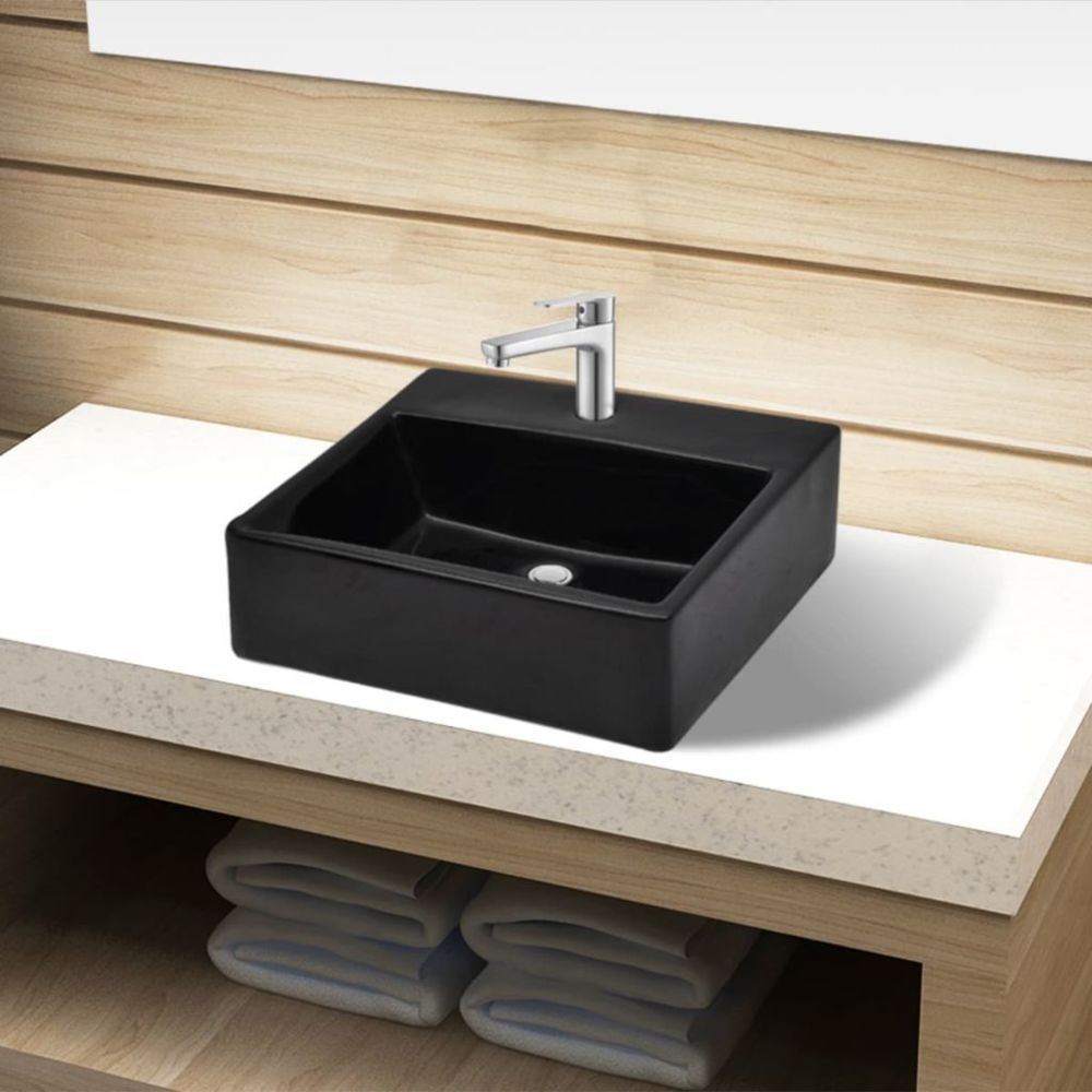 Vidaxl - Vasque rectangulaire à trou Noir en céramique pour salle de bain | Noir - Lavabo
