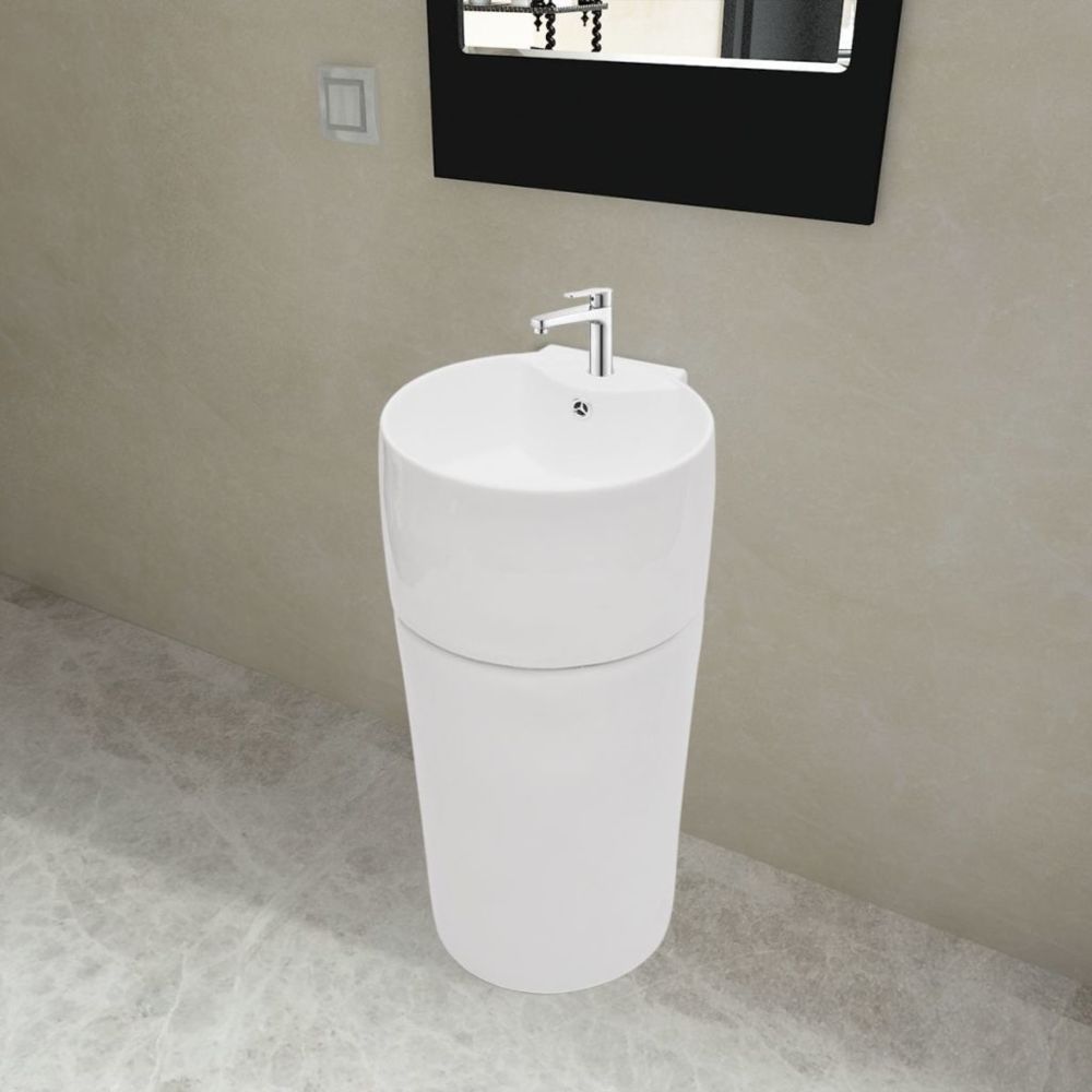 Vidaxl - vidaXL Vasque à trou de trop-plein/robinet céramique Blanc pour salle de bain - Lavabo