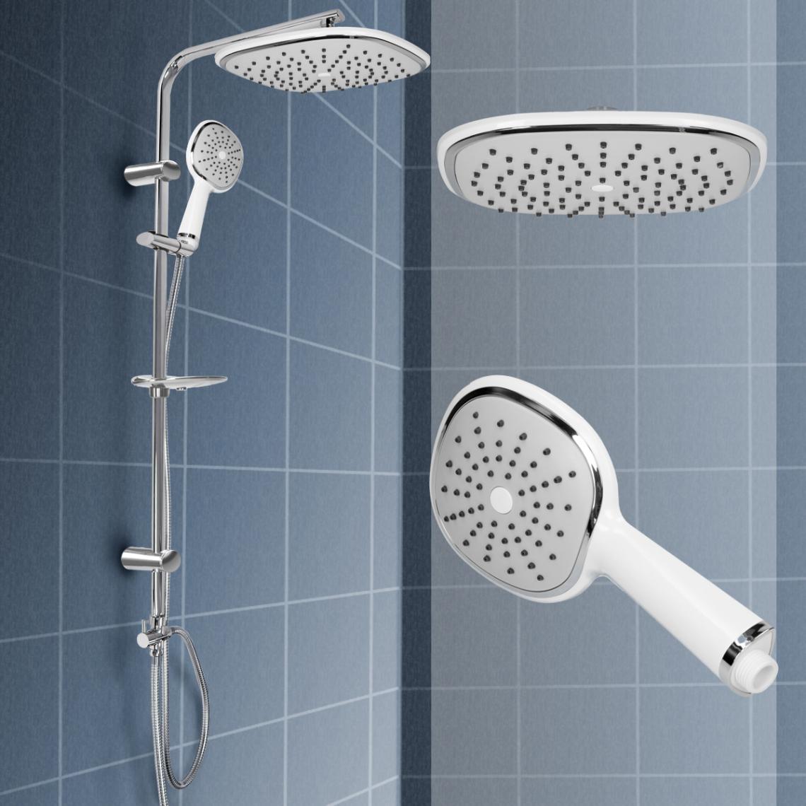 Ecd Germany - Kit système de douche baignoires effet pluie robinetterie douchette ovale blanc - Colonne de douche