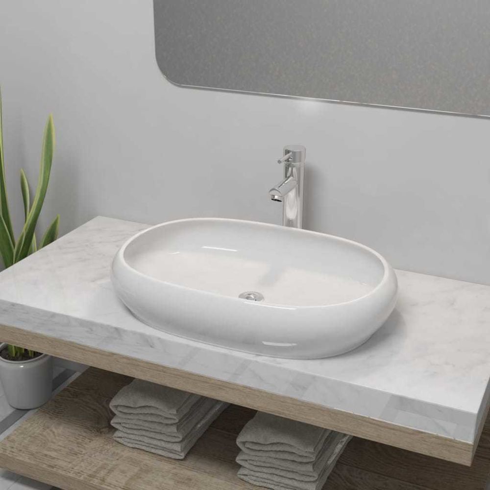 marque generique - Admirable Éviers et lavabos ensemble Riyad Lavabo de salle de bain avec mitigeur Céramique Ovale Blanc - Lavabo
