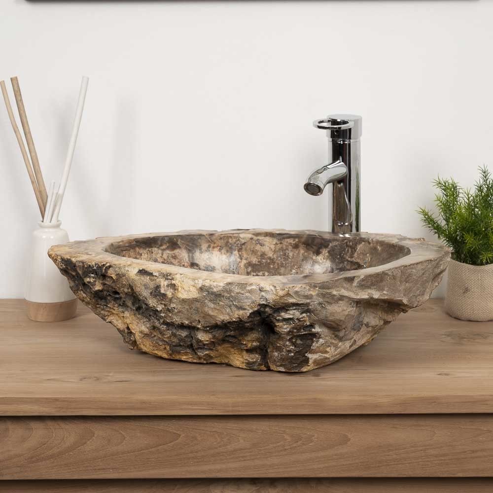 Wanda Collection - Vasque de salle de bain à poser en bois pétrifié fossilisé 54 CM - Vasque
