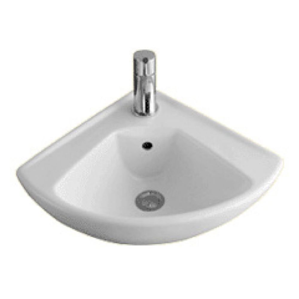 Villeroy & Boch - Lave-mains angle ONOVO Compact blanc longueur 41,5 cm coté + trop-plein robinetterie 1 trou Réf. 73274001 - Lave main pour toilettes