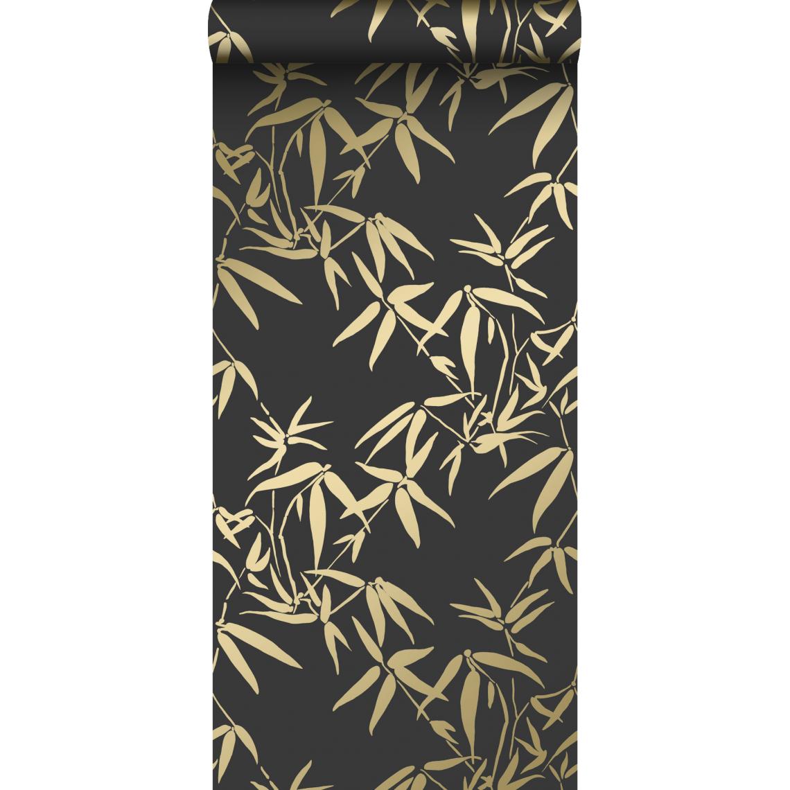 Origin - Origin papier peint feuilles de bambou noir et or - 347740 - 0.53 x 10.05 m - Papier peint