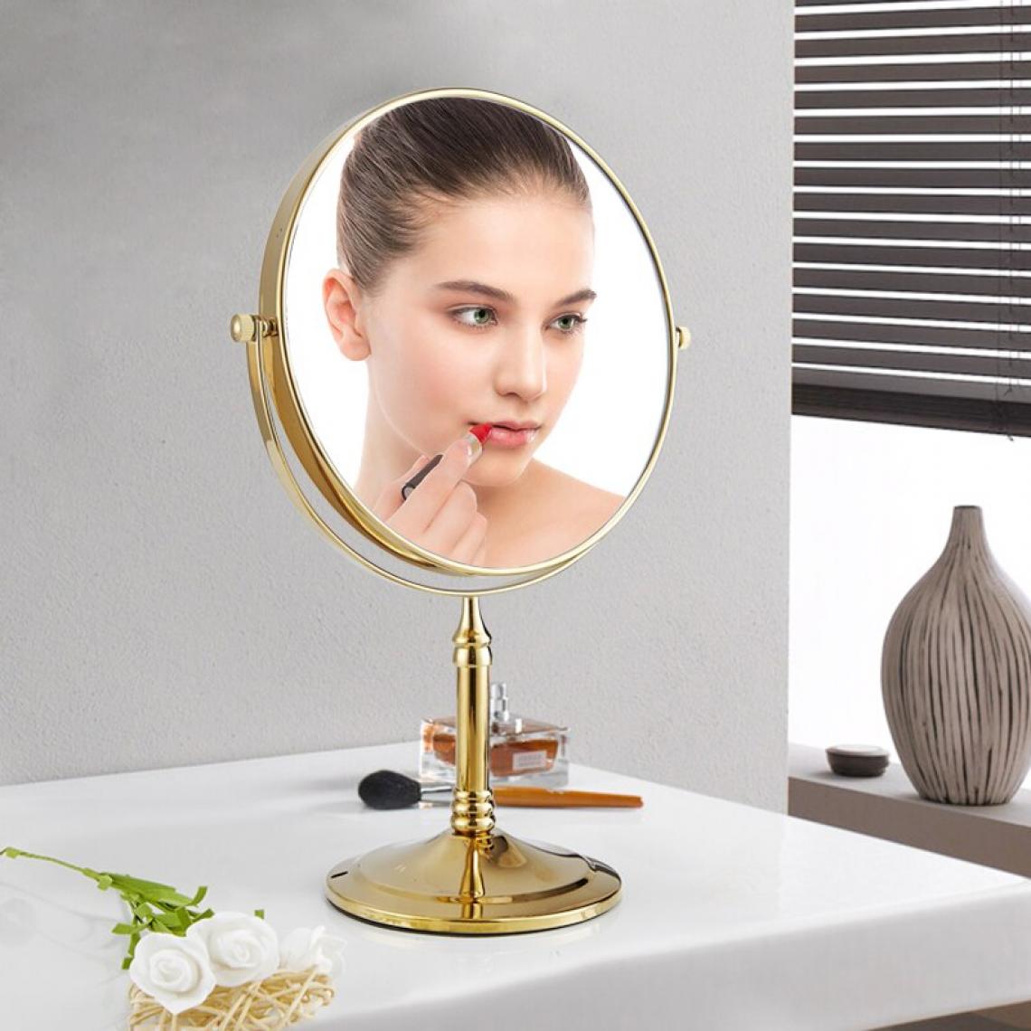 Universal - Miroir de maquillage acier inoxydable double face miroir de maquillage agrandissement table de table pivotant commode verticale miroir commode |(Or) - Miroir de salle de bain