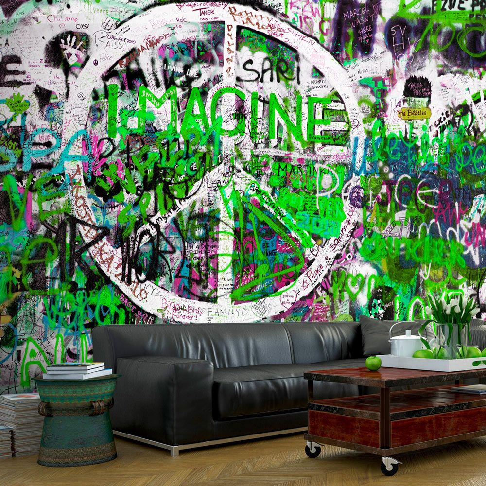 marque generique - 200x140 Papier peint Street art Inedit Green Graffiti - Papier peint