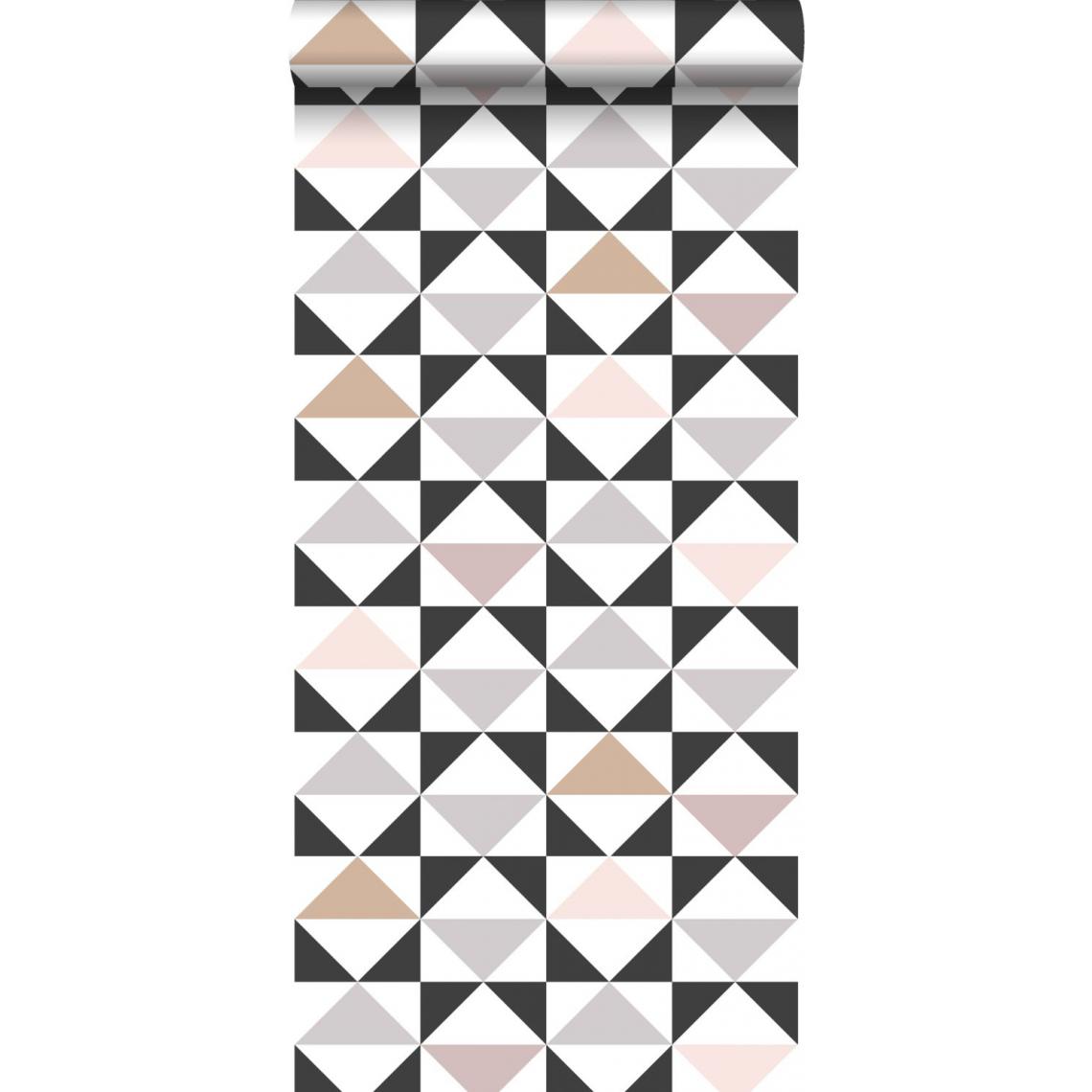 ESTAhome - ESTAhome papier peint triangles blanc, noir, gris chaud et vieux rose - 139094 - 0.53 x 10.05 m - Papier peint