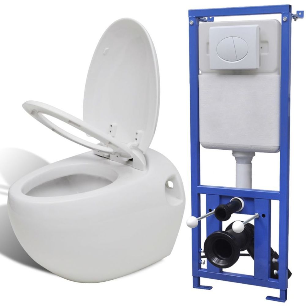 Vidaxl - Toilette murale avec réservoir caché Design d'œuf Blanc | Blanc - Bidet