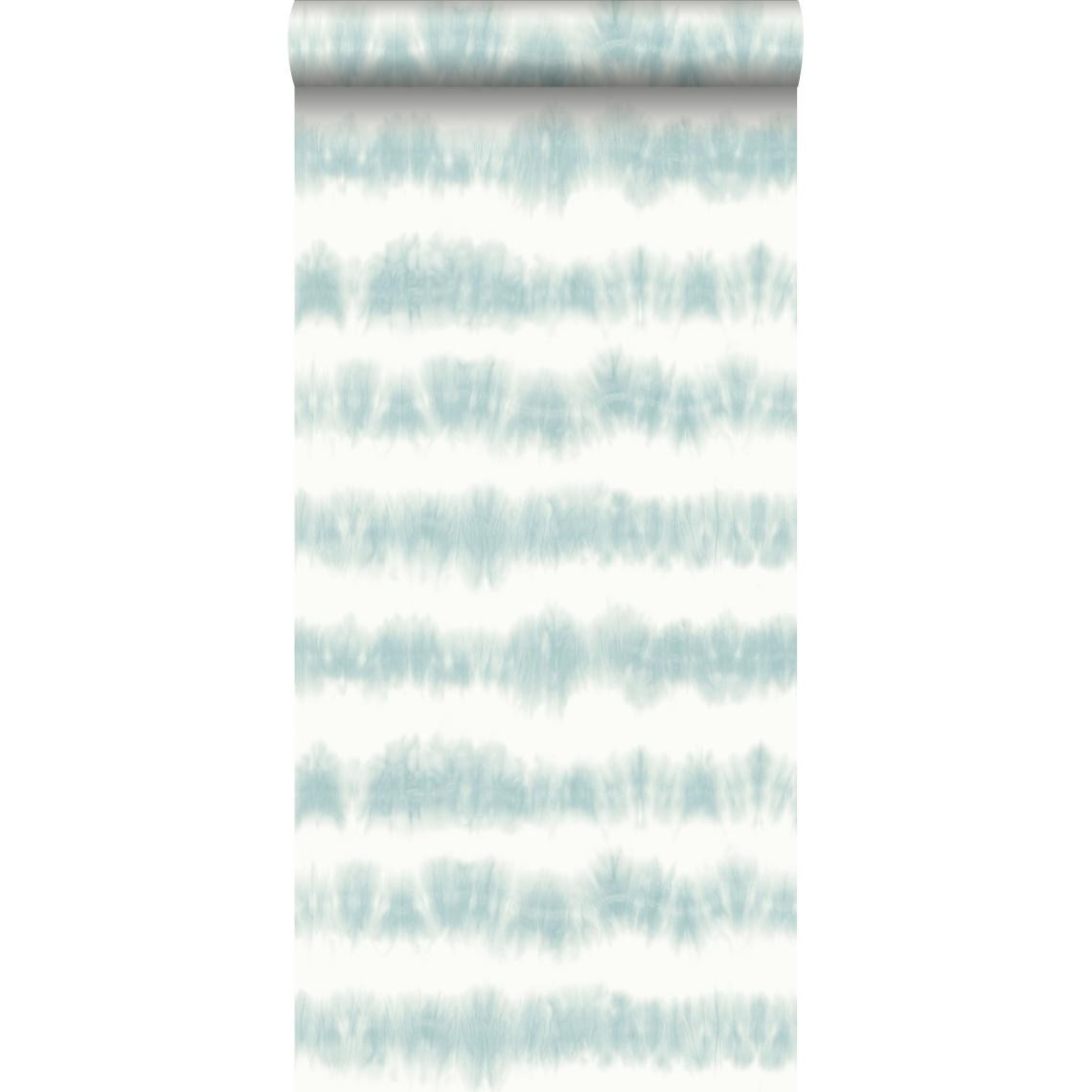 ESTAhome - ESTAhome papier peint rayure horizontal tie-dye shibori vert menthe pastel grisé et gris chaud clair - 148686 - 53 cm x 10,05 m - Papier peint