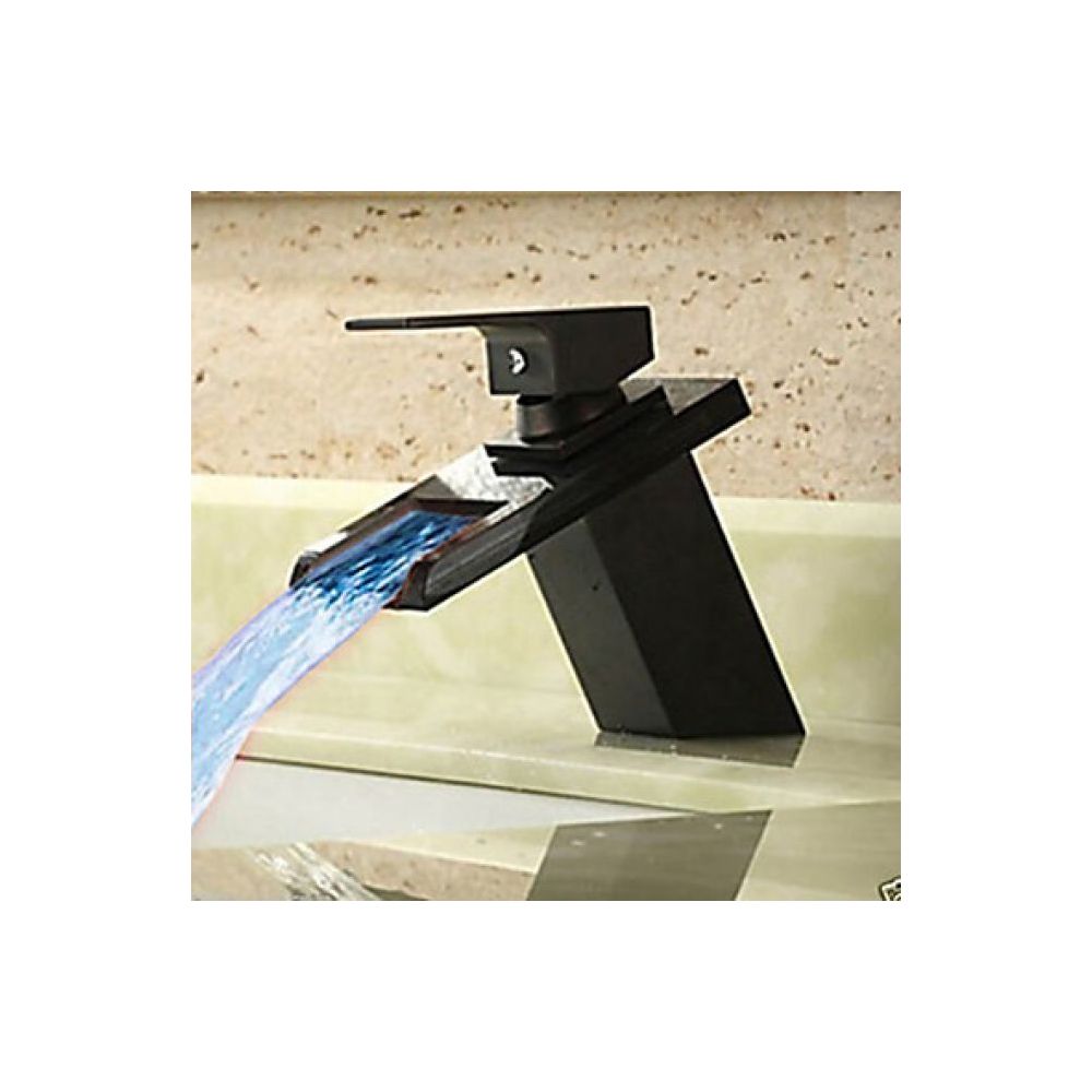 Lookshop - Robinet de lavabo noir avec changement de couleur LED, un robinet muni d'une poignée - Robinet de lavabo