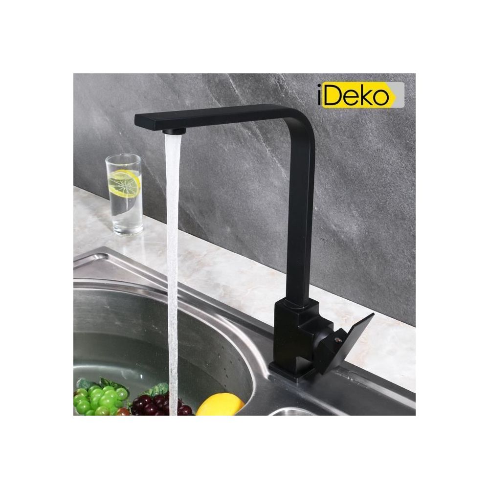 Ideko - iDeko® Robinet de cuine noir à 360 degrés mono famille standard - Robinet d'évier