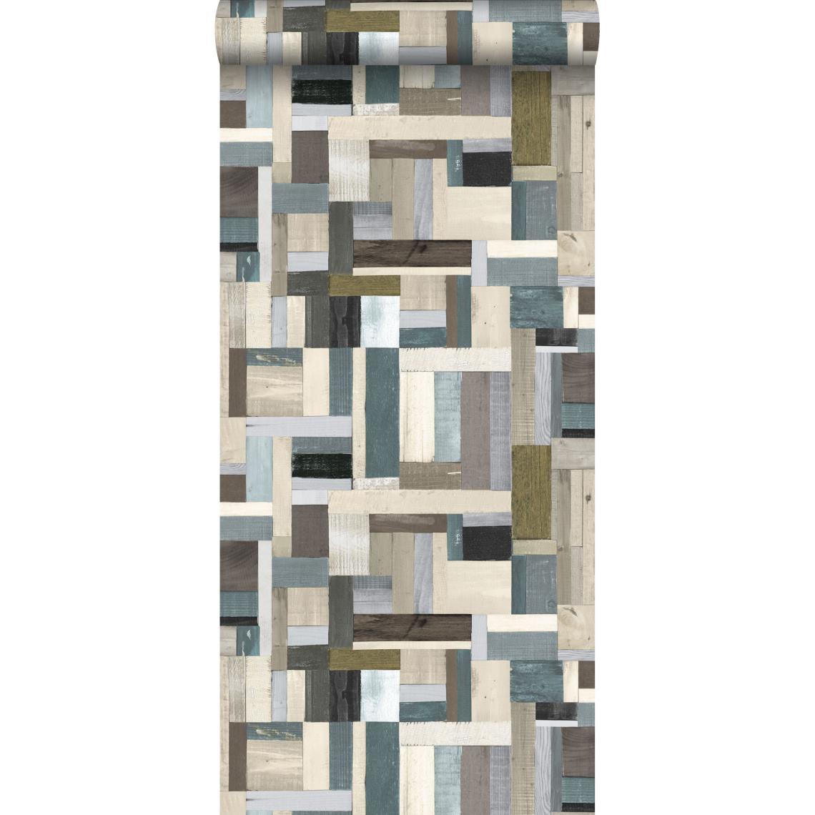 ESTAhome - ESTAhome papier peint imitation bois marron et vert olive grisé - 138514 - 53 cm x 10,05 m - Papier peint
