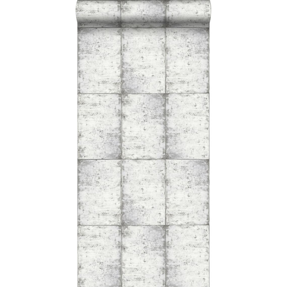 ESTAhome - ESTAhome papier peint feuilles de zinc gris chaud clair - 138877 - 53 cm x 10,05 m - Papier peint