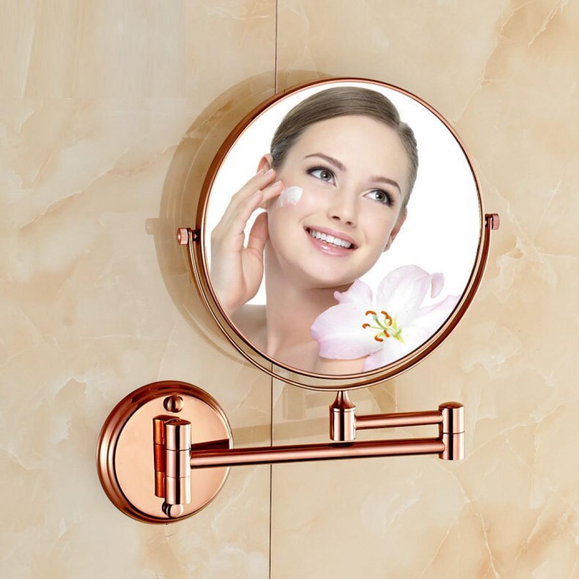 Universal - Miroir de loupe de salle de bain, bras rétractable pliant, double face 3x miroir rond de commode, or rose |(Or rose) - Miroir de salle de bain