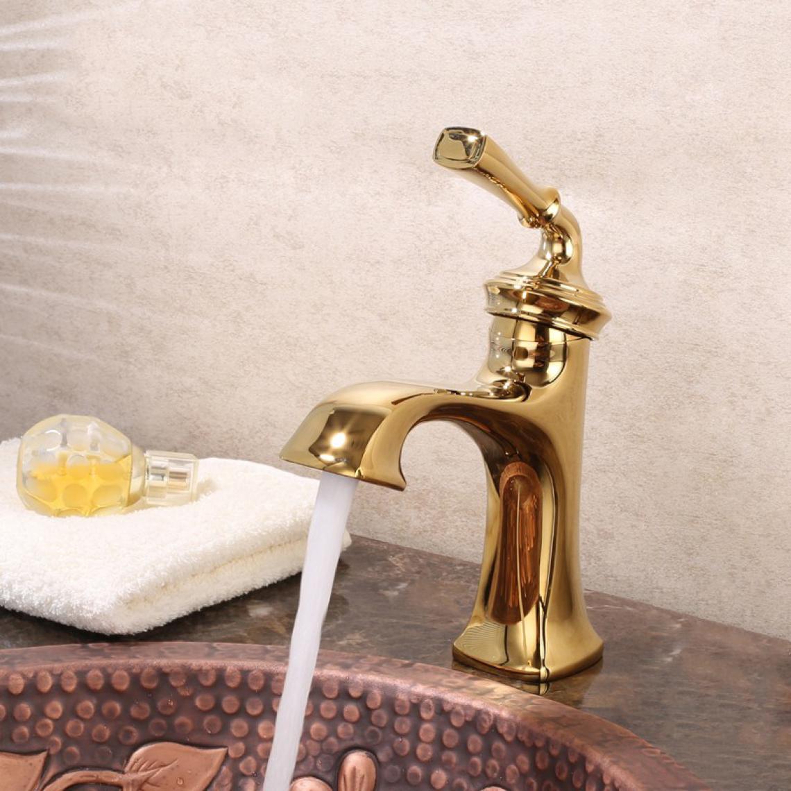 Kroos - Robinet lavabo surélevé style classique en laiton solide doré - Robinet de lavabo