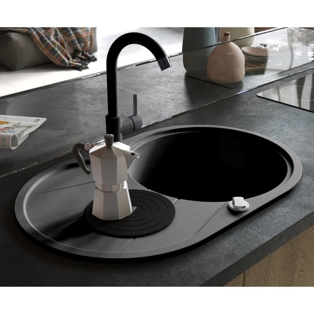 marque generique - Moderne Éviers et lavabos collection Roseau Évier de cuisine en granit Bac unique Ovale Noir - Evier