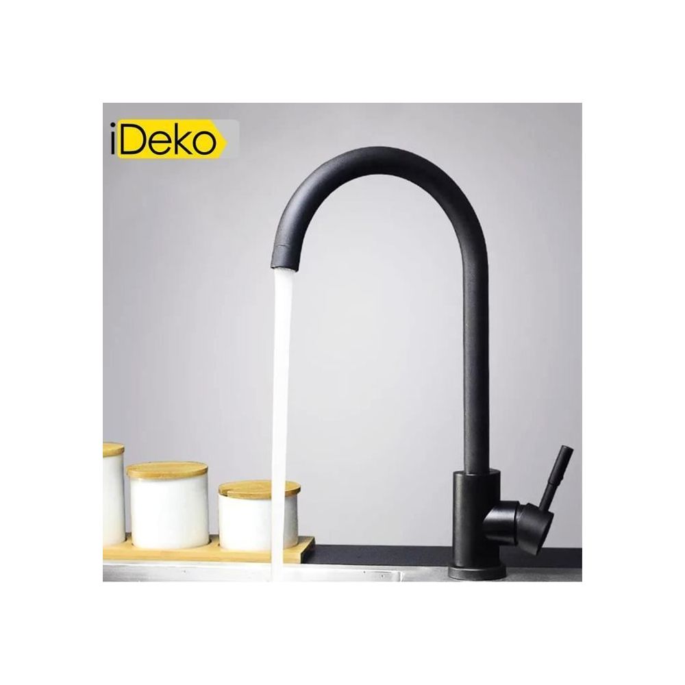 Ideko - iDeko® Robinet de cuisine en céramique rotation à 360 degrés évier Noir rétro standard EU - Robinet d'évier
