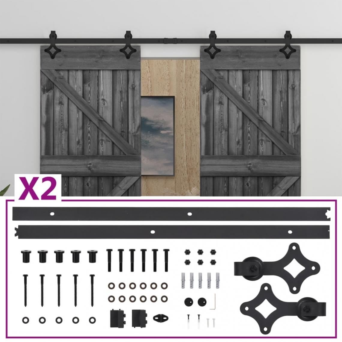 Vidaxl - vidaXL Porte coulissante avec kit de quincaillerie 90x210 cm Pin Noir - Portail en bois