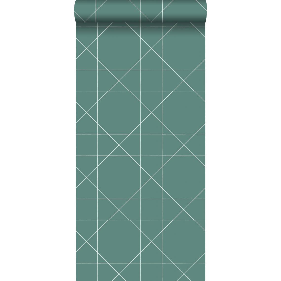 ESTAhome - ESTAhome papier peint lignes graphiques vert de la mer grisé - 139092 - 0.53 x 10.05 m - Papier peint