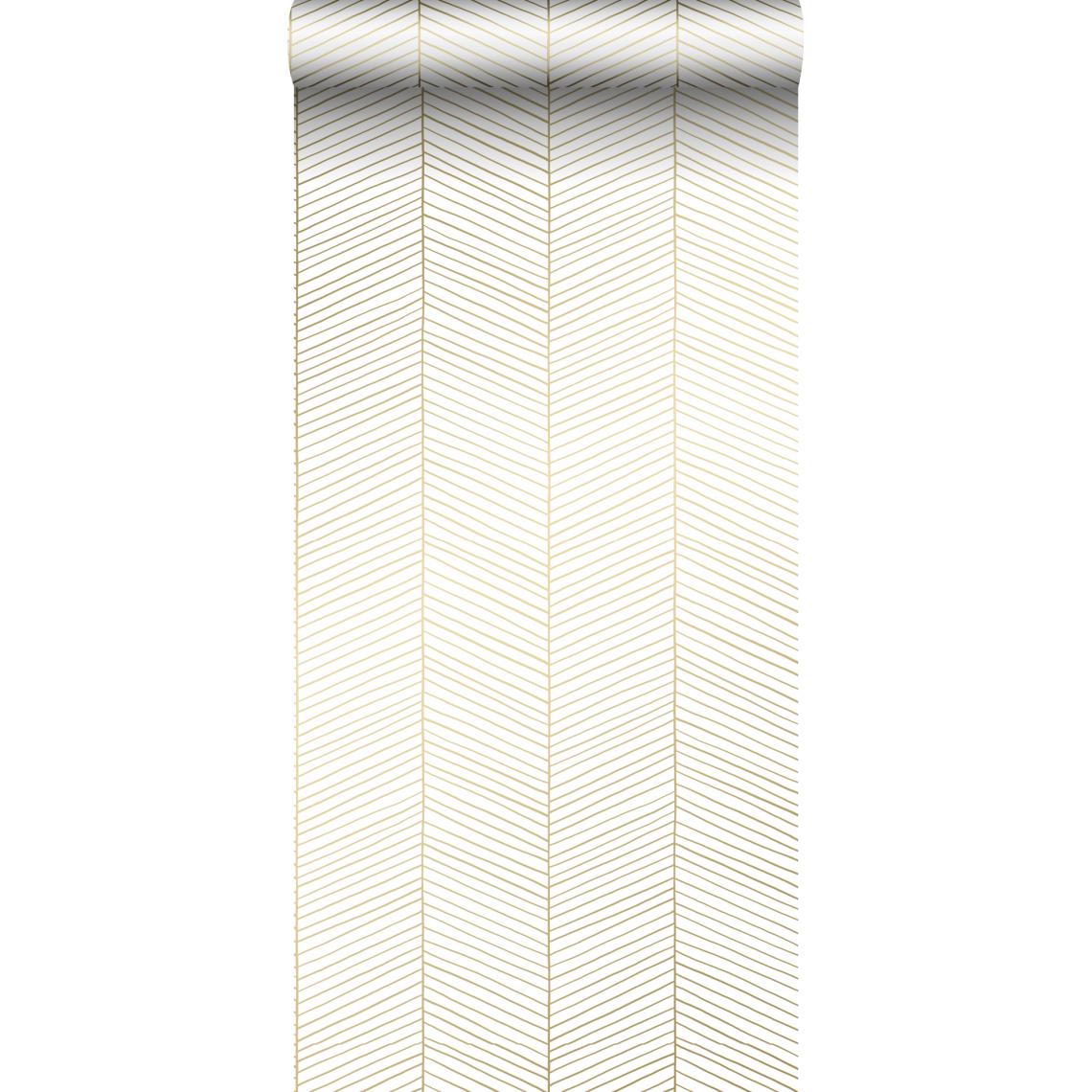 ESTAhome - ESTAhome papier peint chevron blanc et or - 139135 - 0.53 x 10.05 m - Papier peint