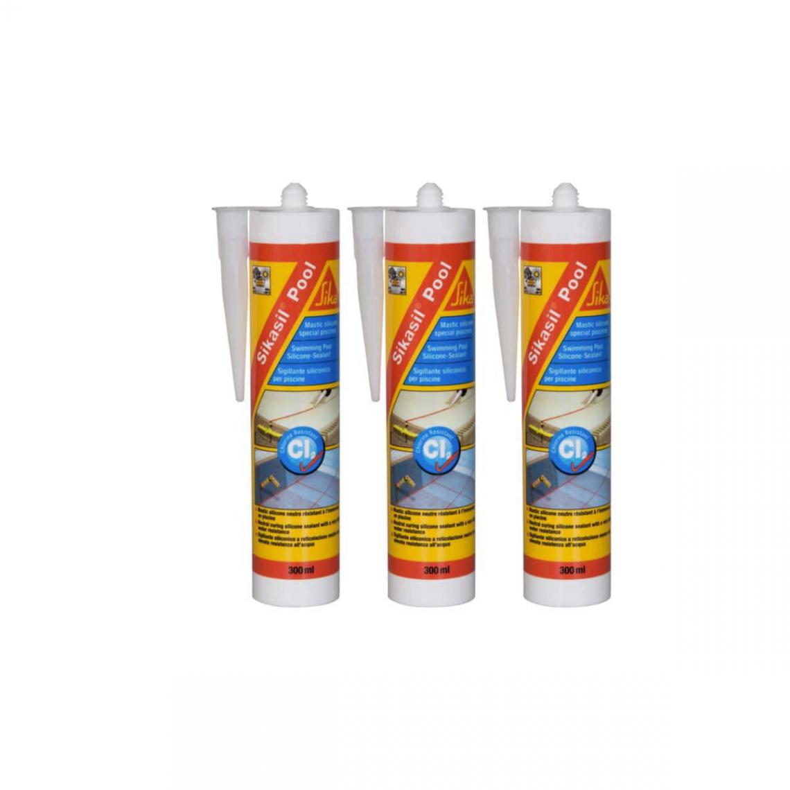 Sika - Lot de 3 mastic silicone SIKA Sikasil Pool - Joint pour piscine transparent - 300ml - Mastic, silicone, joint
