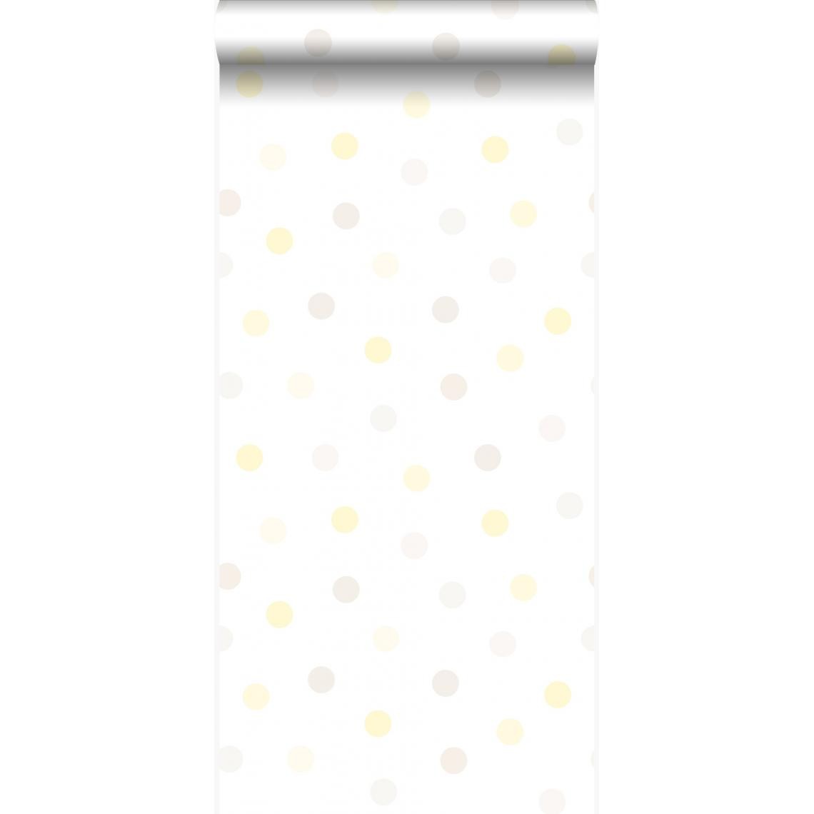 Origin - Origin papier peint à motif de points jaune pastel, gris chaud clair et beige crème clair - 347512 - 53 cm x 10,05 m - Papier peint