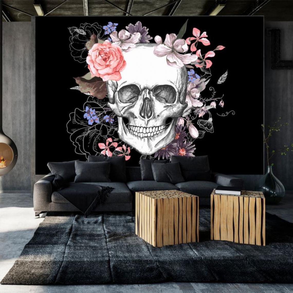 Artgeist - Papier peint - Skull and Flowers .Taille : 200x140 - Papier peint