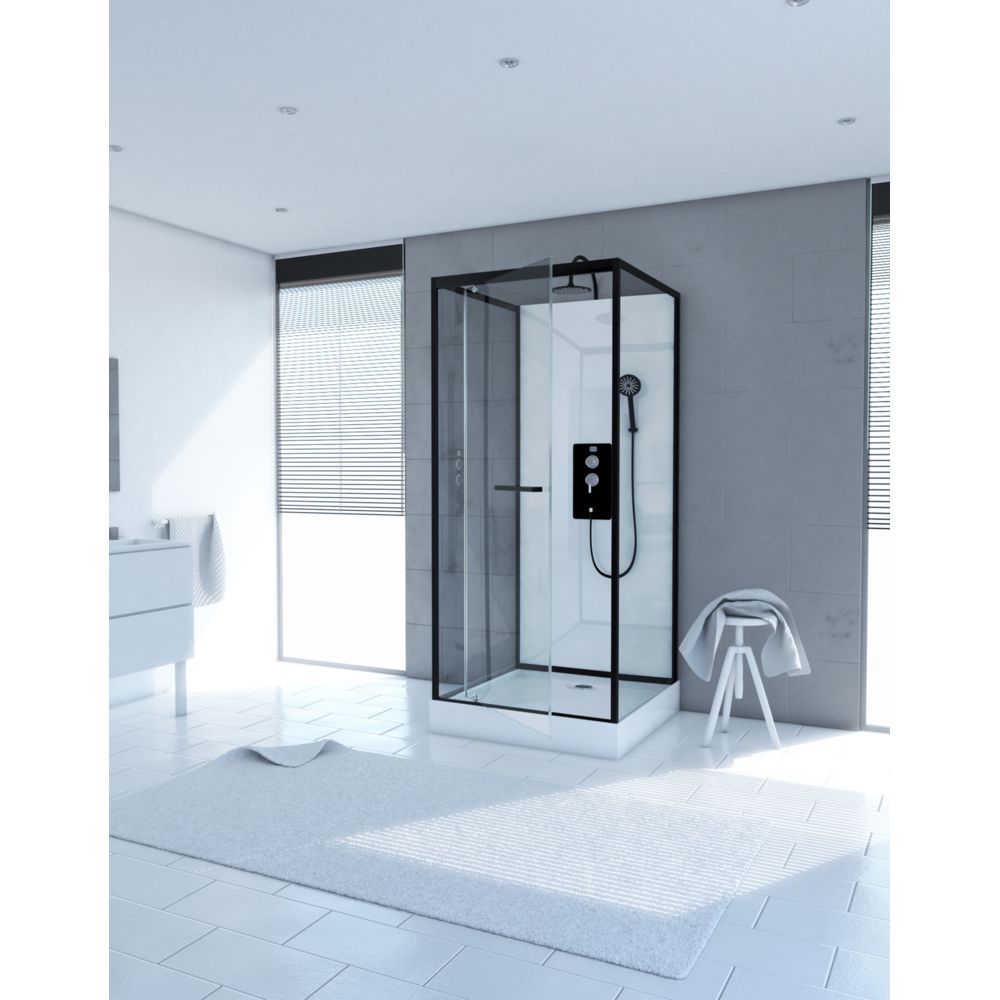 Aurlane - Cabine de douche carrée 70x70x230cm - extra blanc et profilé noir mat - LUNAR SQUARE 70 - Cabine de douche