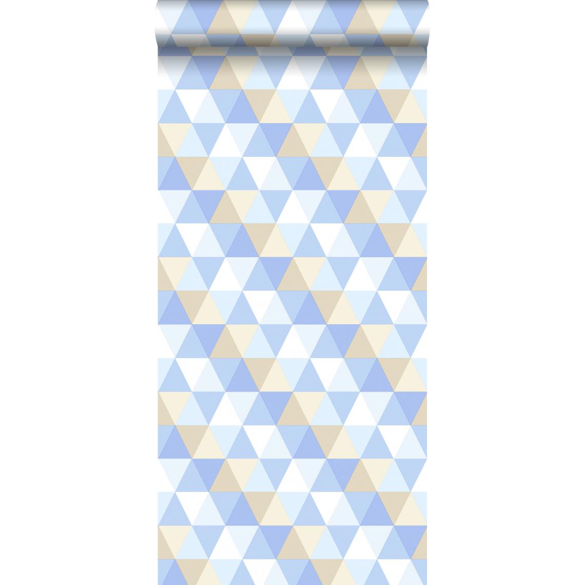ESTAhome - ESTAhome papier peint triangles bleu clair, beige et blanc - 138712 - 53 cm x 10,05 m - Papier peint