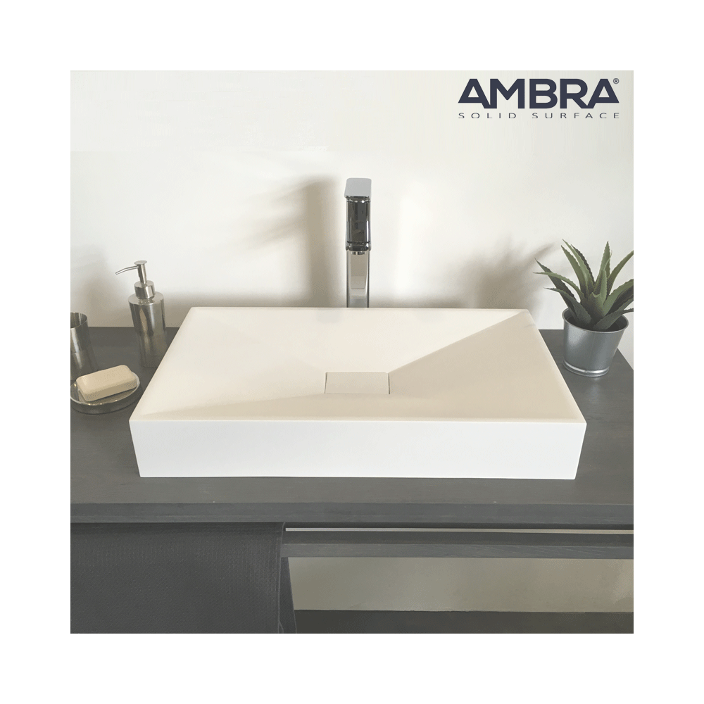 Ambra - Vasque à poser 60 cm en solid surface rectangulaire en solid surface - Jade - Vasque