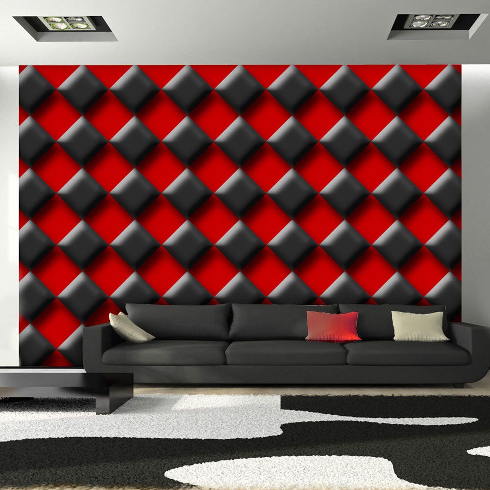 Bimago - Papier peint | Red & Black Chessboard | 100x70 | Fonds et Dessins | Géométrique | - Papier peint